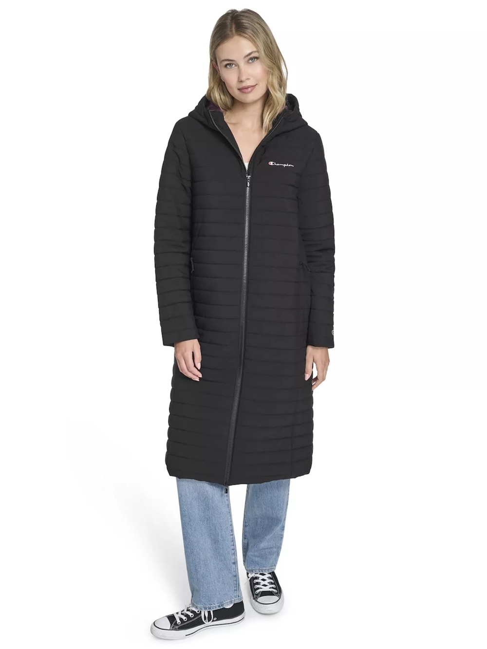 NWT Champion Women's Black Long Puffer Coat with Hood